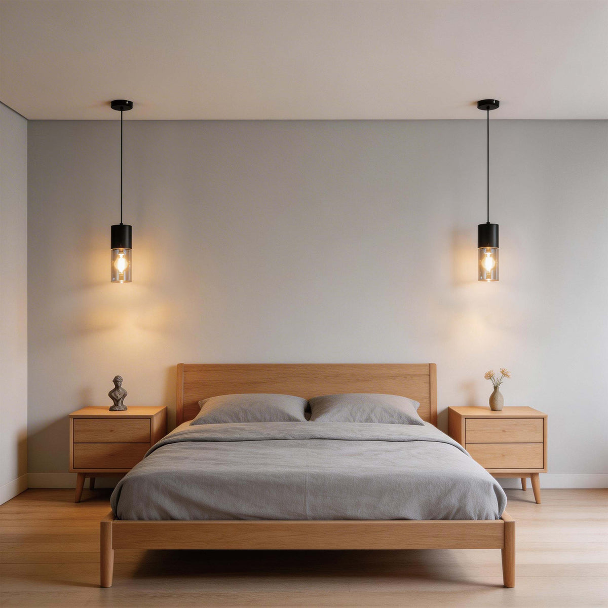 Lámpara colgante moderna de cilindro de vidrio ahumado, 1/4 luces E27