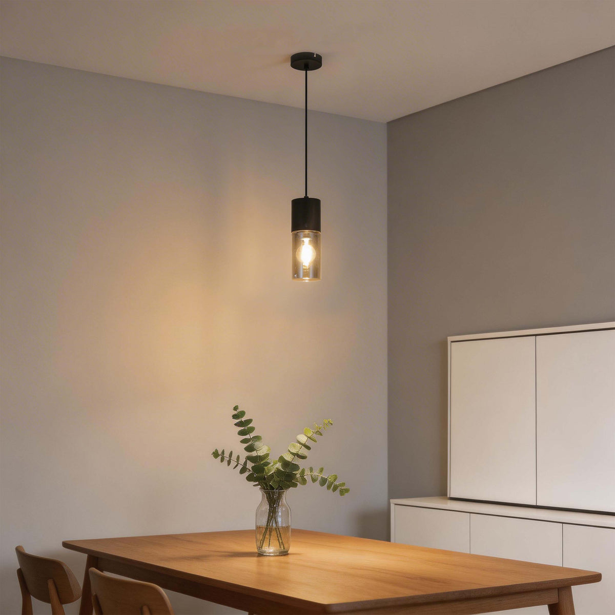 Lámpara colgante moderna de cilindro de vidrio ahumado, 1/4 luces E27
