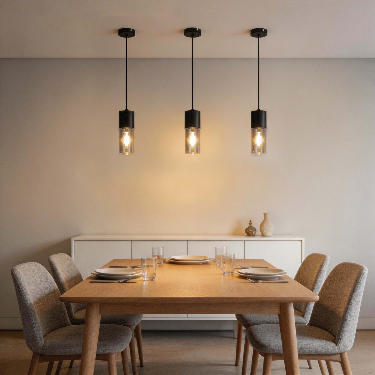 Lámpara colgante moderna de cilindro de vidrio ahumado, 1/4 luces E27