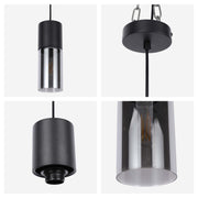 Lámpara colgante moderna de cilindro de vidrio ahumado, 1/4 luces E27