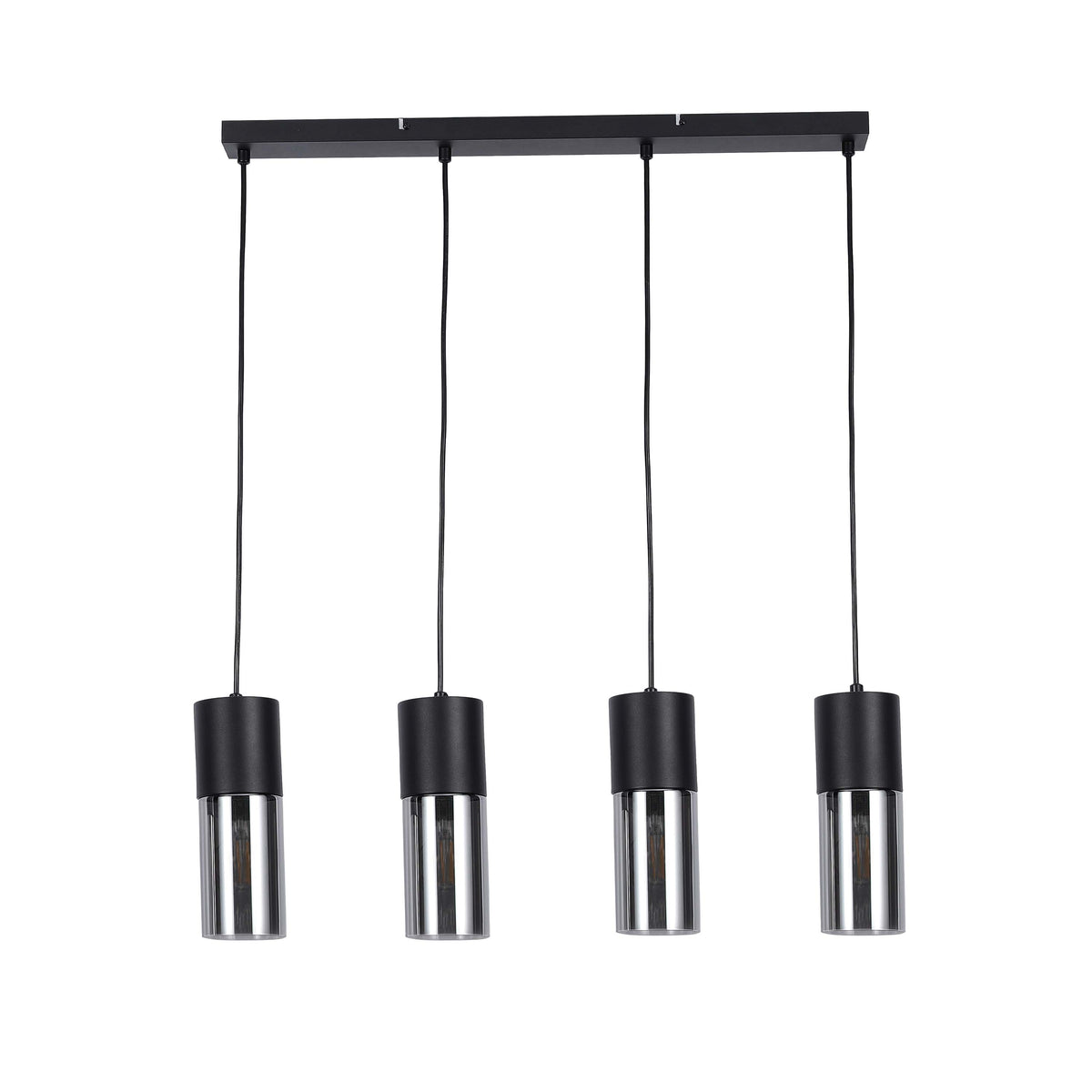 Lámpara colgante moderna de cilindro de vidrio ahumado, 1/4 luces E27