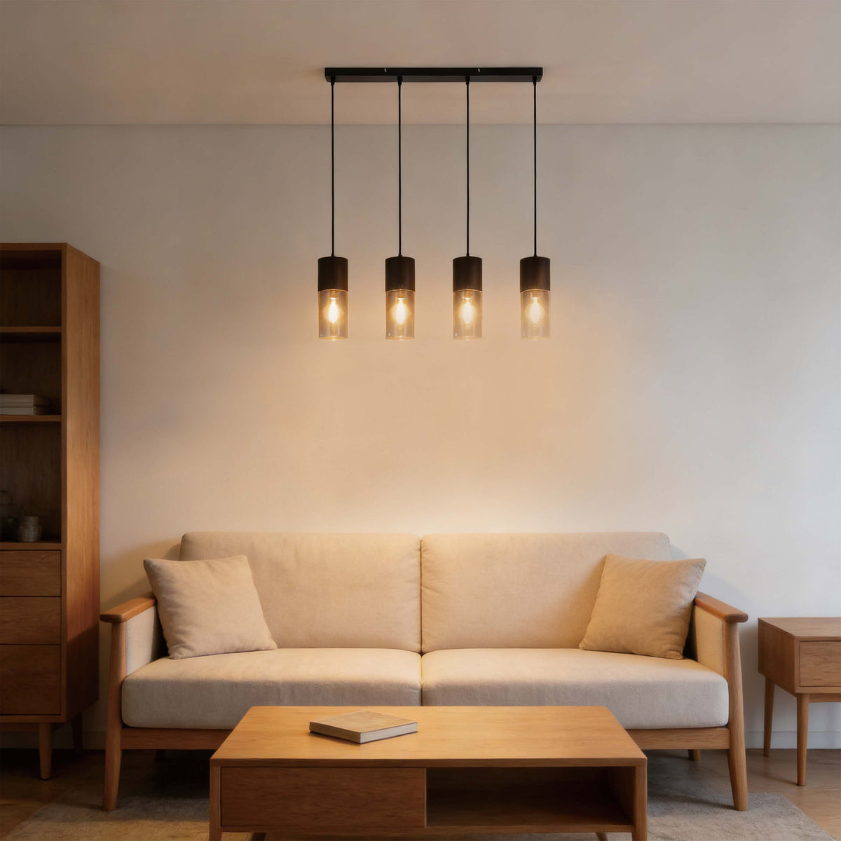 Lámpara colgante moderna de cilindro de vidrio ahumado, 1/4 luces E27