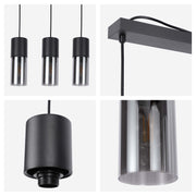 Lámpara colgante moderna de cilindro de vidrio ahumado, 1/4 luces E27