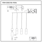 Lámpara colgante moderna de cilindro de vidrio ahumado, 1/4 luces E27