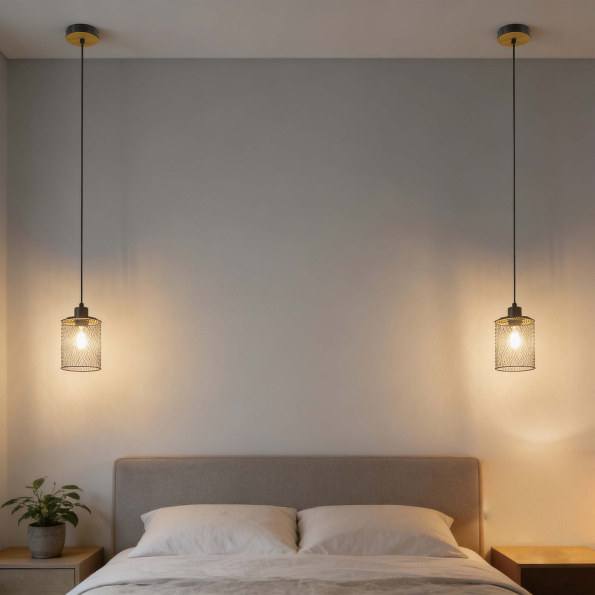 Lámpara colgante industrial de malla cilíndrica, 1/4 luces E27 regulables
