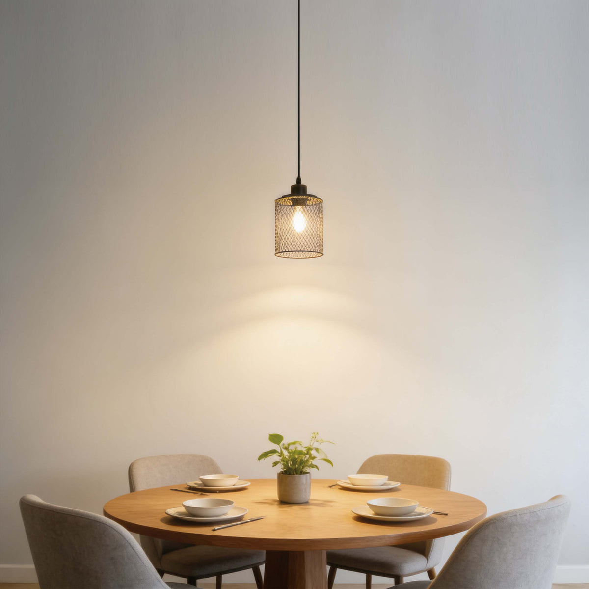 Lámpara colgante industrial de malla cilíndrica, 1/4 luces E27 regulables
