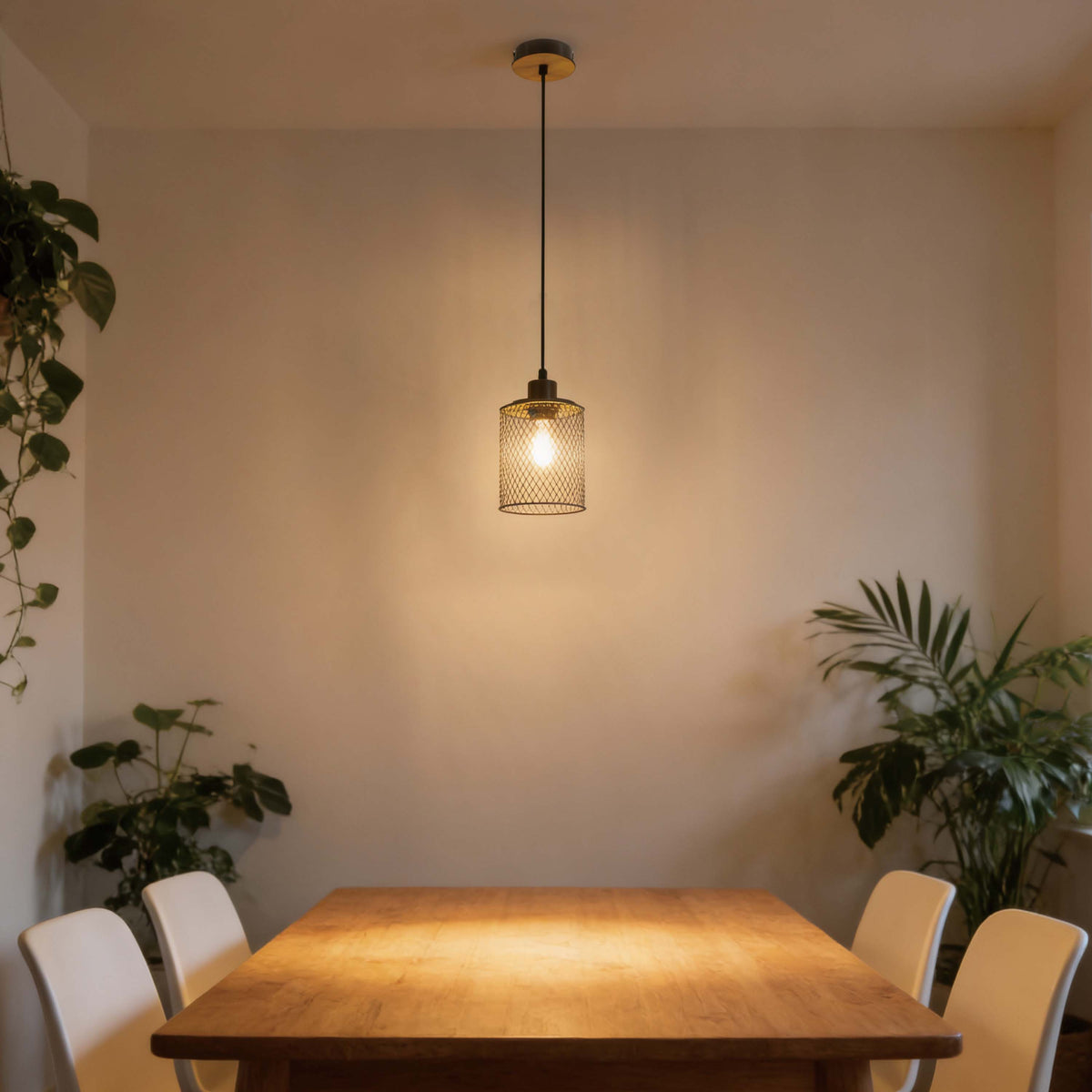 Lámpara colgante industrial de malla cilíndrica, 1/4 luces E27 regulables