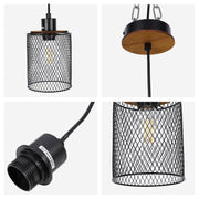 Lámpara colgante industrial de malla cilíndrica, 1/4 luces E27 regulables