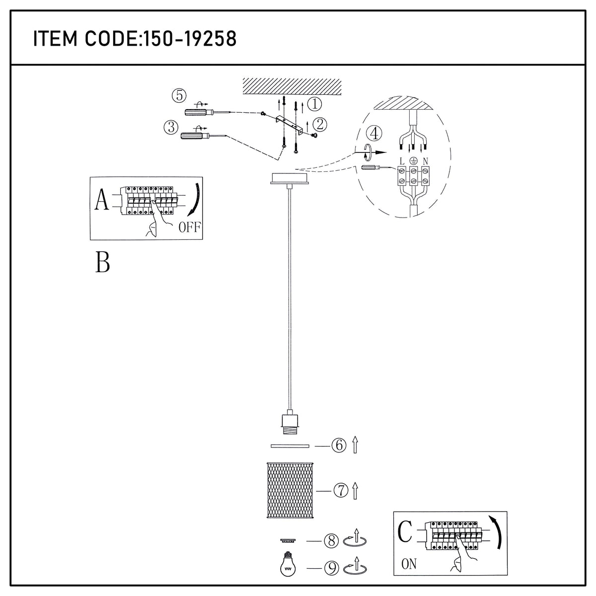 Lámpara colgante industrial de malla cilíndrica, 1/4 luces E27 regulables