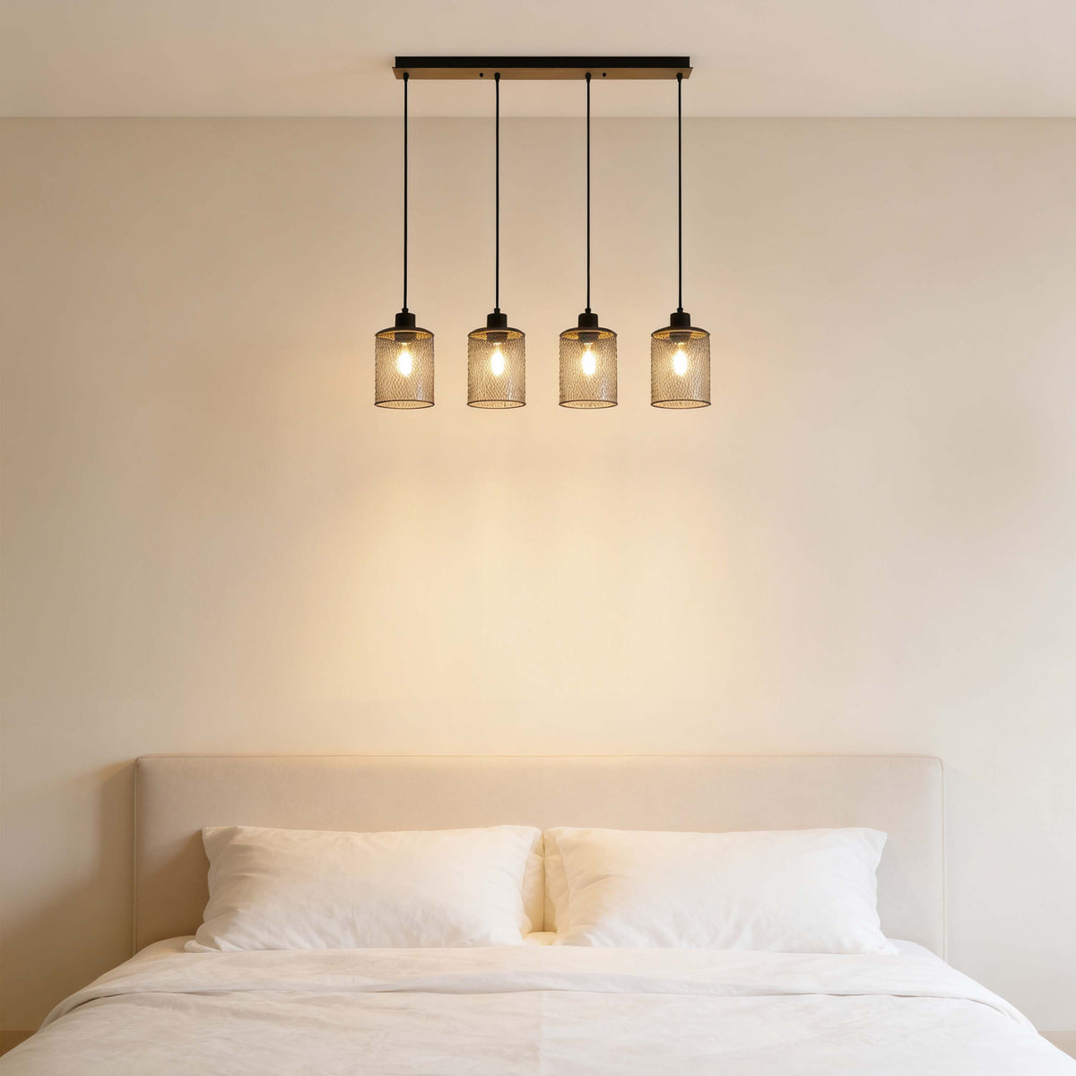 Lámpara colgante industrial de malla cilíndrica, 1/4 luces E27 regulables