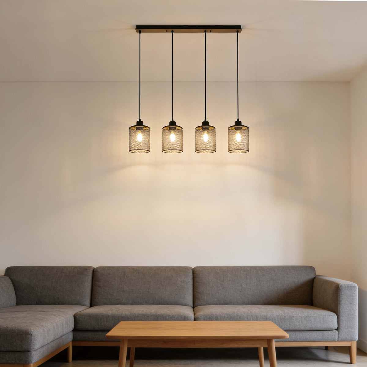 Lámpara colgante industrial de malla cilíndrica, 1/4 luces E27 regulables