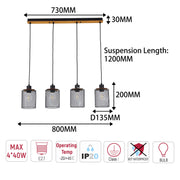 Lámpara colgante industrial de malla cilíndrica, 1/4 luces E27 regulables