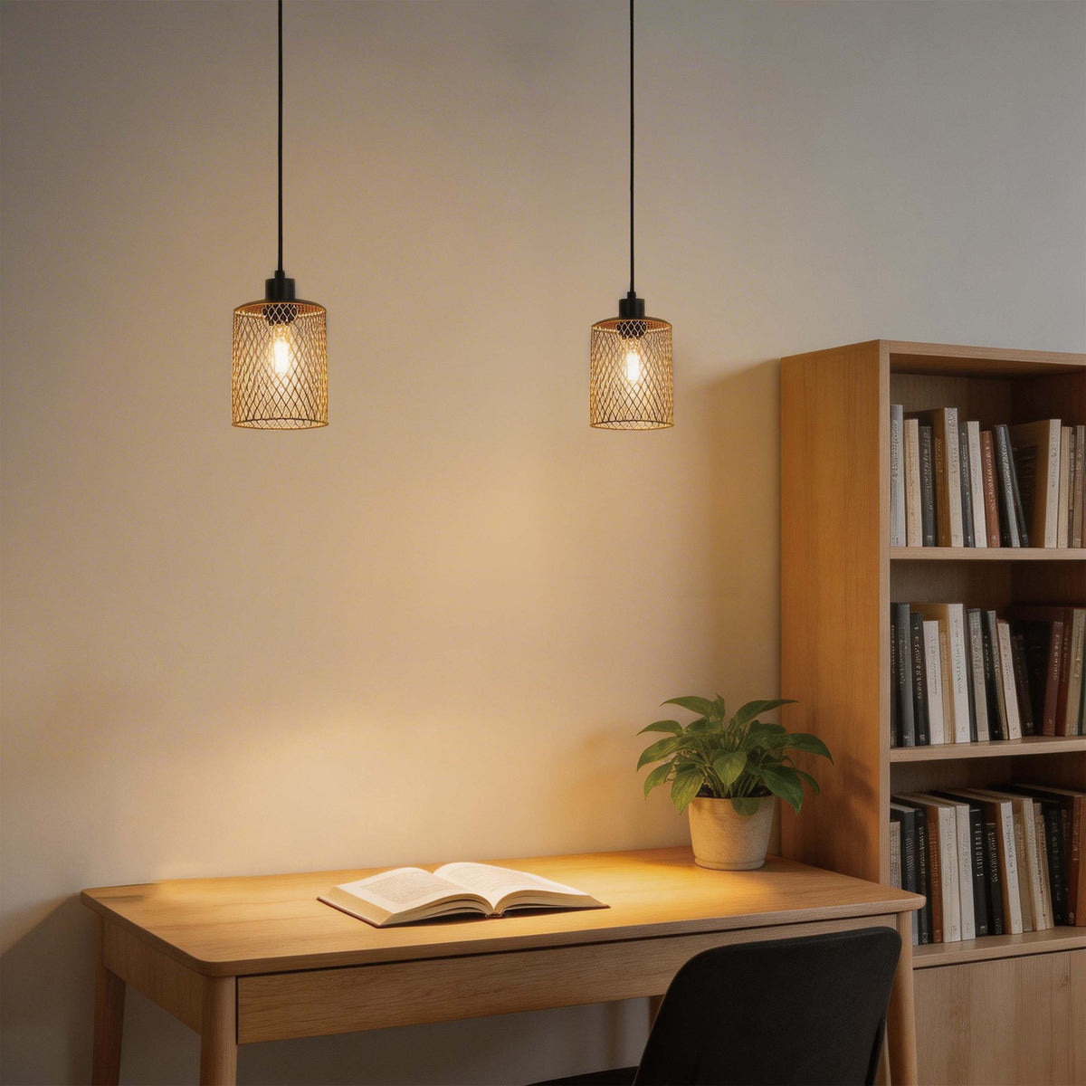 Lámpara colgante industrial de malla cilíndrica, 1/4 luces E27 regulables