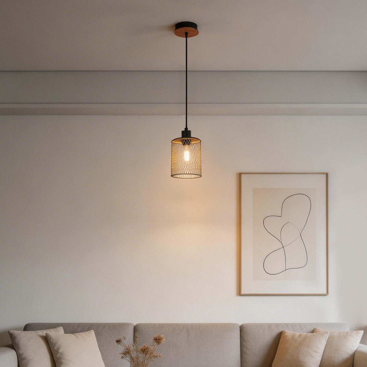 Lámpara colgante industrial de malla cilíndrica, 1/4 luces E27 regulables