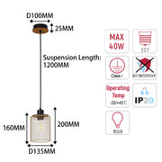 Lámpara colgante industrial de malla cilíndrica, 1/4 luces E27 regulables
