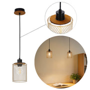 Lámpara colgante industrial de malla cilíndrica, 1/4 luces E27 regulables