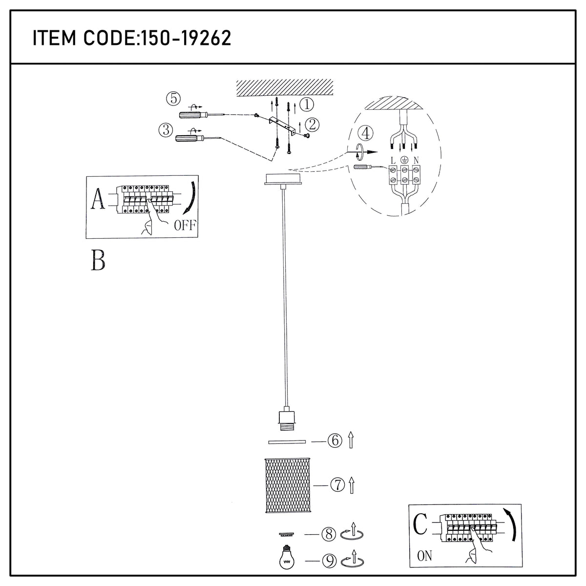 Lámpara colgante industrial de malla cilíndrica, 1/4 luces E27 regulables