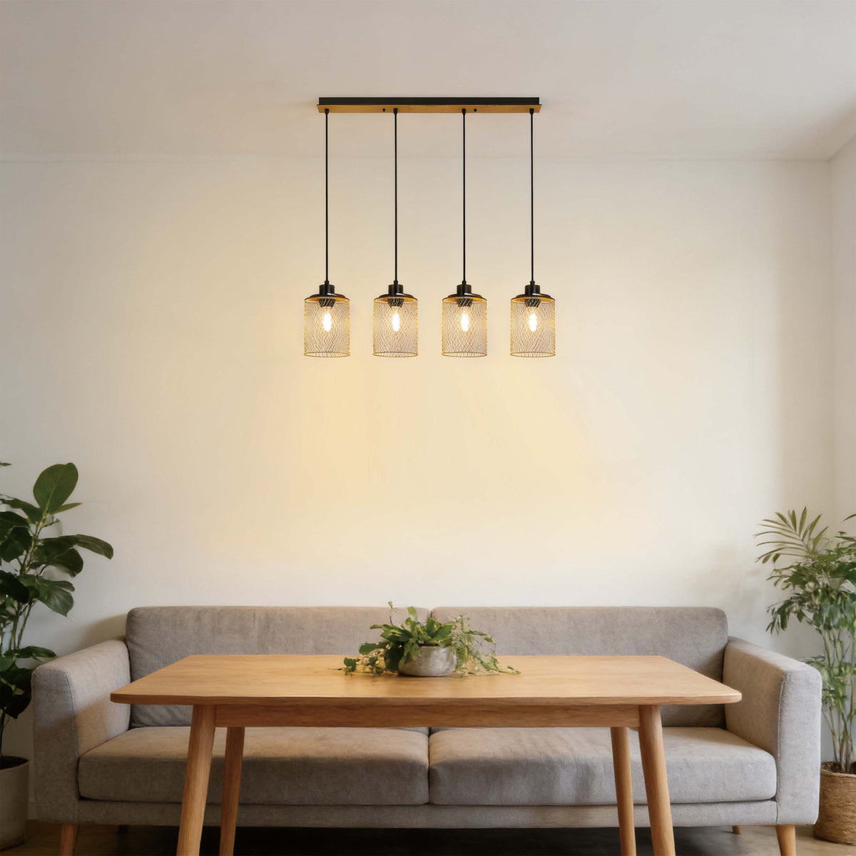 Lámpara colgante industrial de malla cilíndrica, 1/4 luces E27 regulables