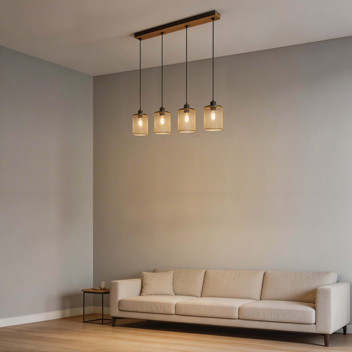 Lámpara colgante industrial de malla cilíndrica, 1/4 luces E27 regulables