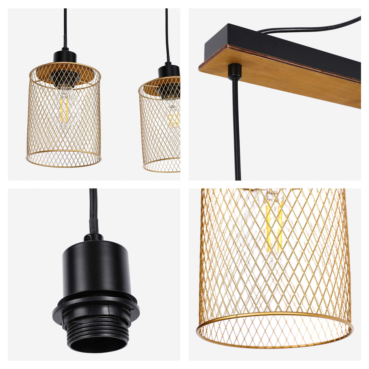 Lámpara colgante industrial de malla cilíndrica, 1/4 luces E27 regulables