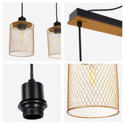 Lámpara colgante industrial de malla cilíndrica, 1/4 luces E27 regulables