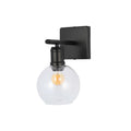 Aplique moderno de pared negro con globo de vidrio transparente, una luz E27