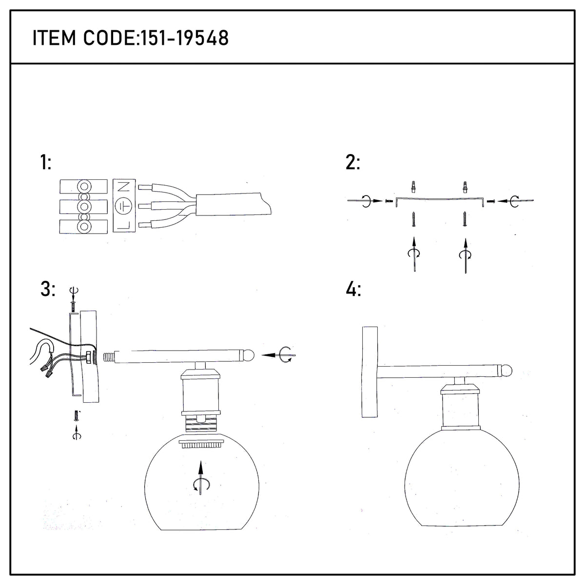Aplique moderno de pared negro con globo de vidrio transparente, una luz E27