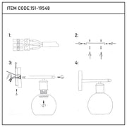 Aplique moderno de pared negro con globo de vidrio transparente, una luz E27