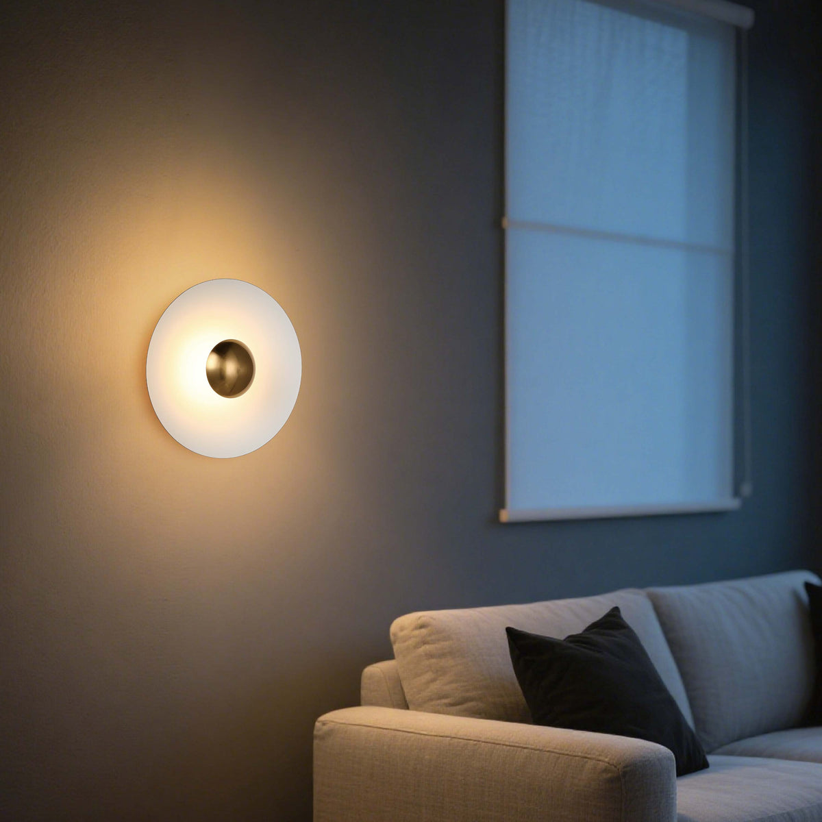 Aplique LED moderno circular con detalle dorado, blanco/rosa/azul, 6W, 3000K