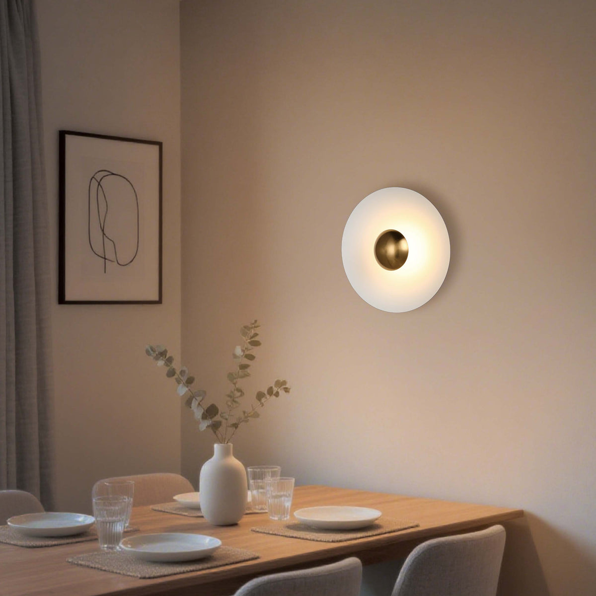 Aplique LED moderno circular con detalle dorado, blanco/rosa/azul, 6W, 3000K