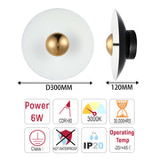 Aplique LED moderno circular con detalle dorado, blanco/rosa/azul, 6W, 3000K