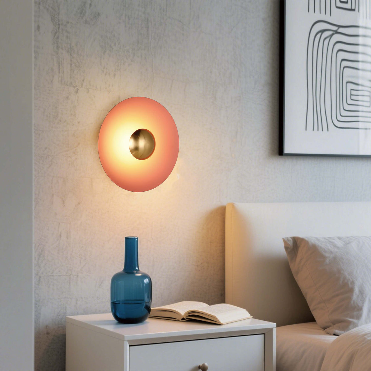 Aplique LED moderno circular con detalle dorado, blanco/rosa/azul, 6W, 3000K