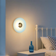 Aplique LED moderno circular con detalle dorado, blanco/rosa/azul, 6W, 3000K
