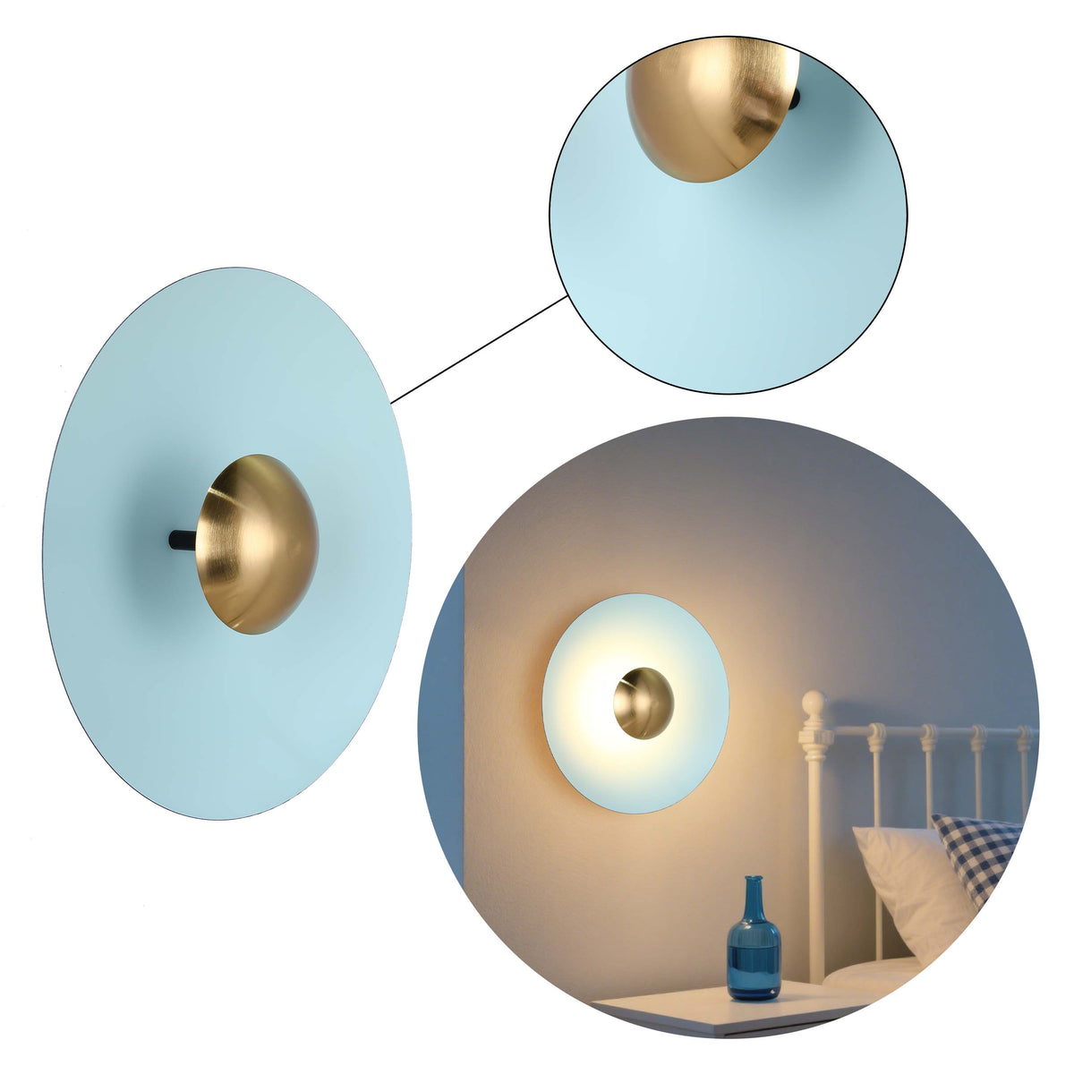 Aplique LED moderno circular con detalle dorado, blanco/rosa/azul, 6W, 3000K