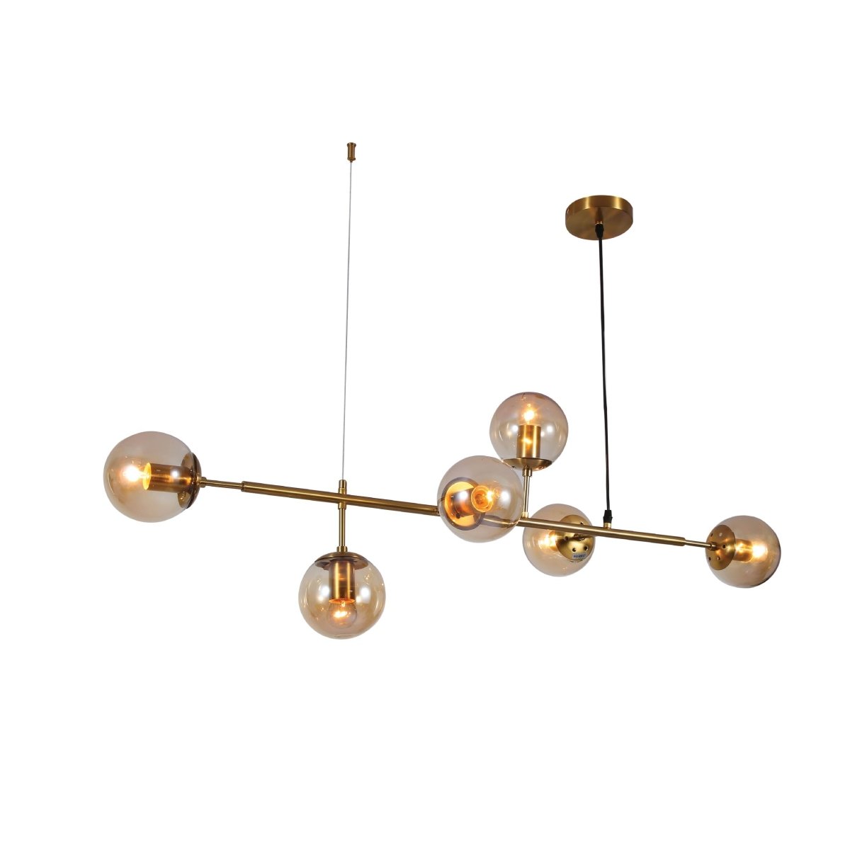 main image of Amber Globe Glass Gold Metal Island Chandelier Ceiling Light with 6xE27 Fitting | TEKLED 159-17462