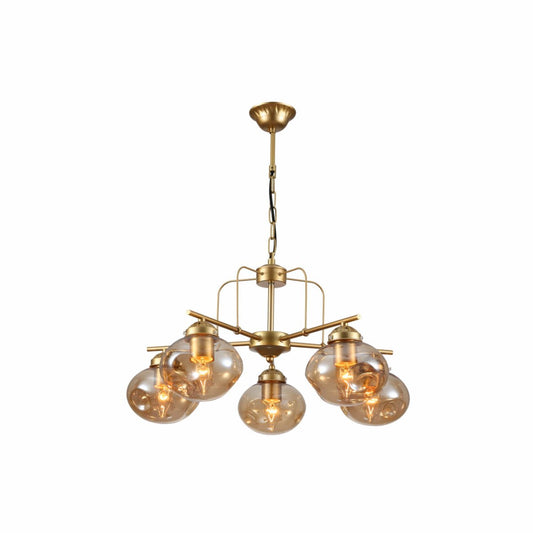 Main image of Gold Metal Rod Arm Amber Globe Glass Ceiling Light with E27 Fittings | TEKLED 159-17646