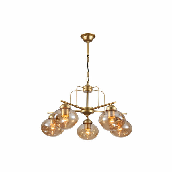 Main image of Gold Metal Rod Arm Amber Globe Glass Ceiling Light with E27 Fittings | TEKLED 159-17646