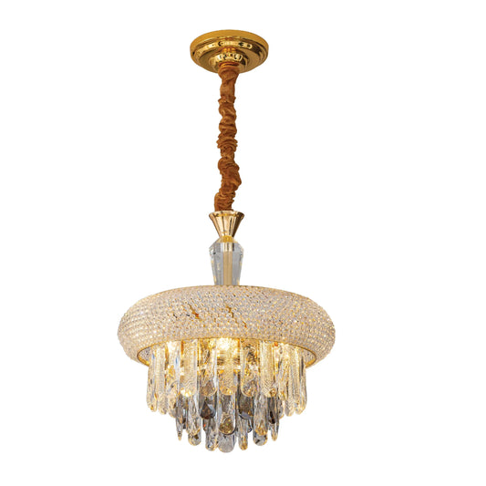 Lámpara de techo tipo candelabro de metal dorado y latón antiguo con cristales, con casquillos E14, tamaño pequeño o grande