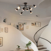 Foco moderno de varios brazos negro y latón, GU10 regulable