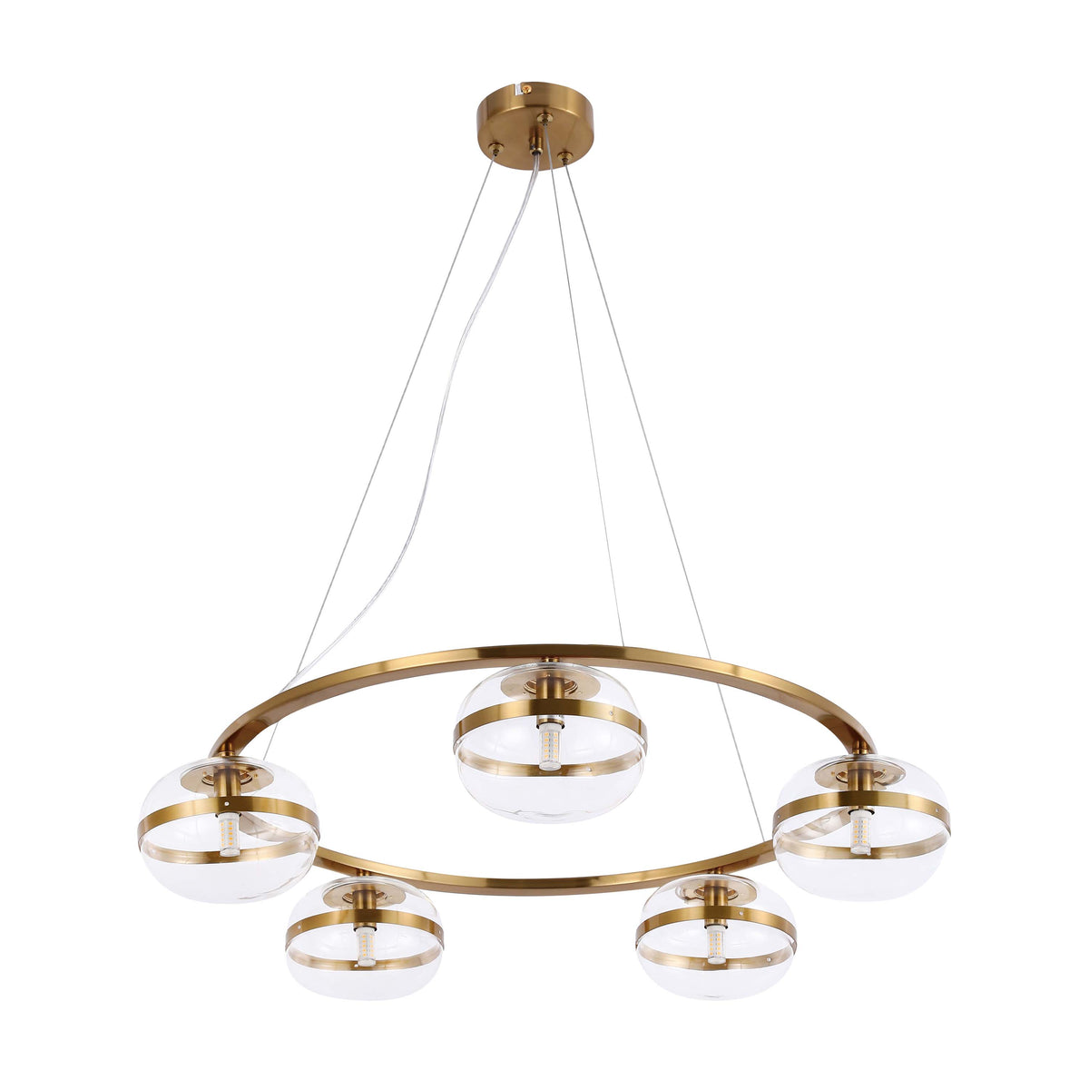 Lámpara colgante de lujo de latón y vidrio transparente acanalado, G9 regulable