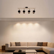 Barra de focos de techo industrial negro y latón antiguo con malla, E14