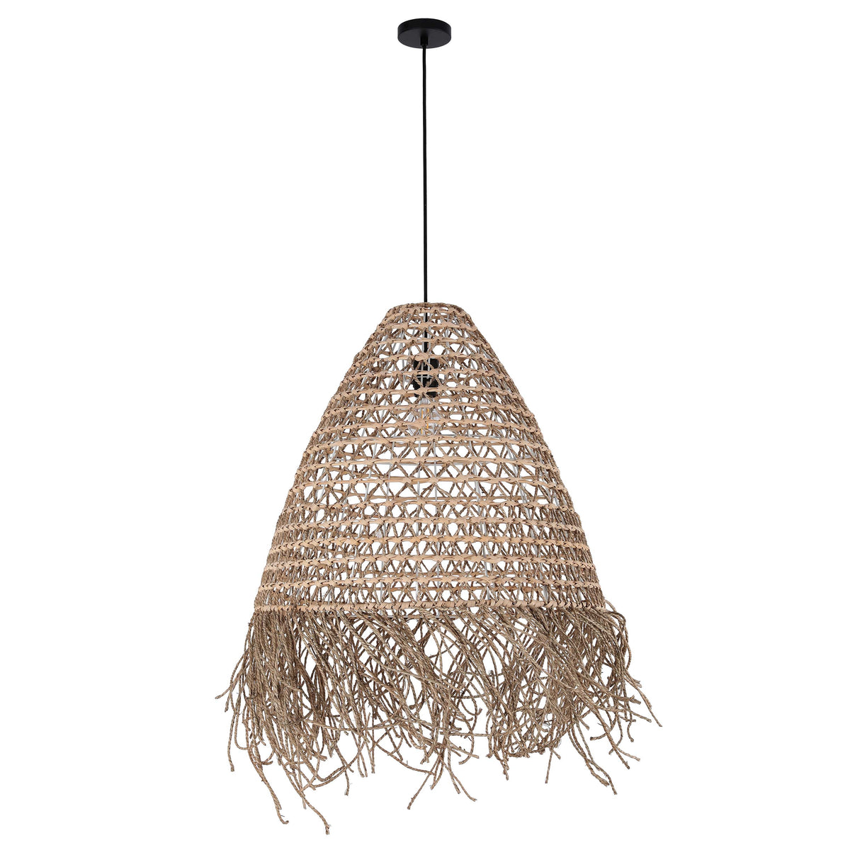 Lámpara colgante natural de bambú y fibra marina tejidos, 1 × E27