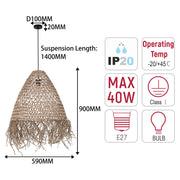 Lámpara colgante natural de bambú y fibra marina tejidos, 1 × E27