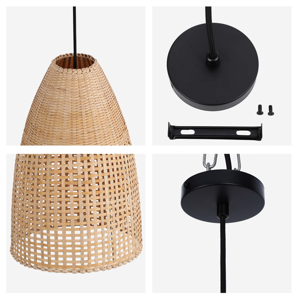 Lámpara colgante natural de bambú y fibra marina tejidos, 1 × E27