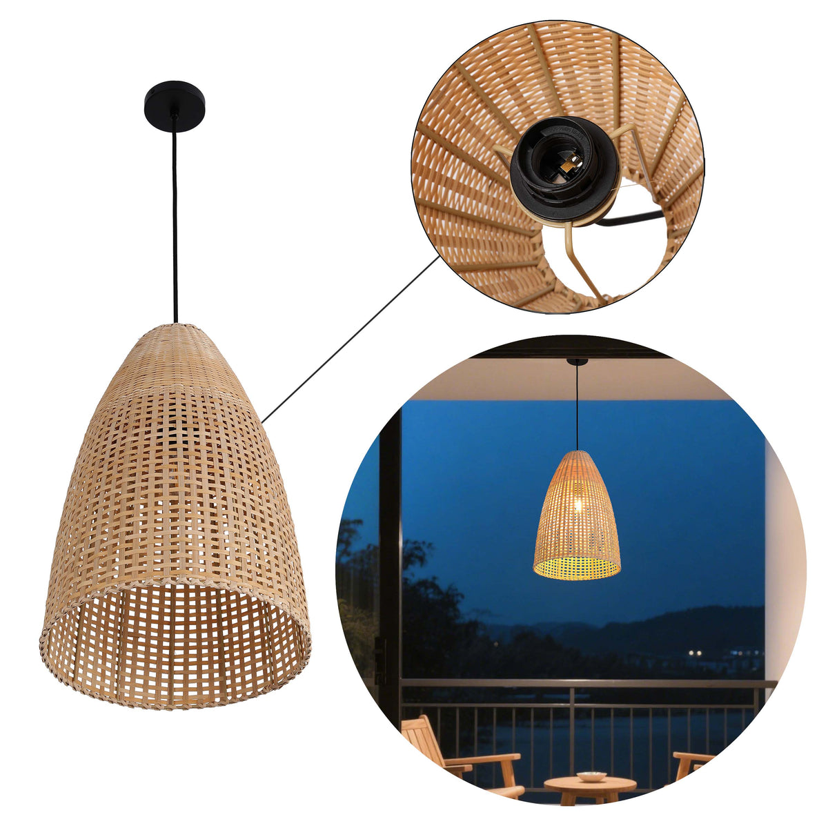 Lámpara colgante natural de bambú y fibra marina tejidos, 1 × E27