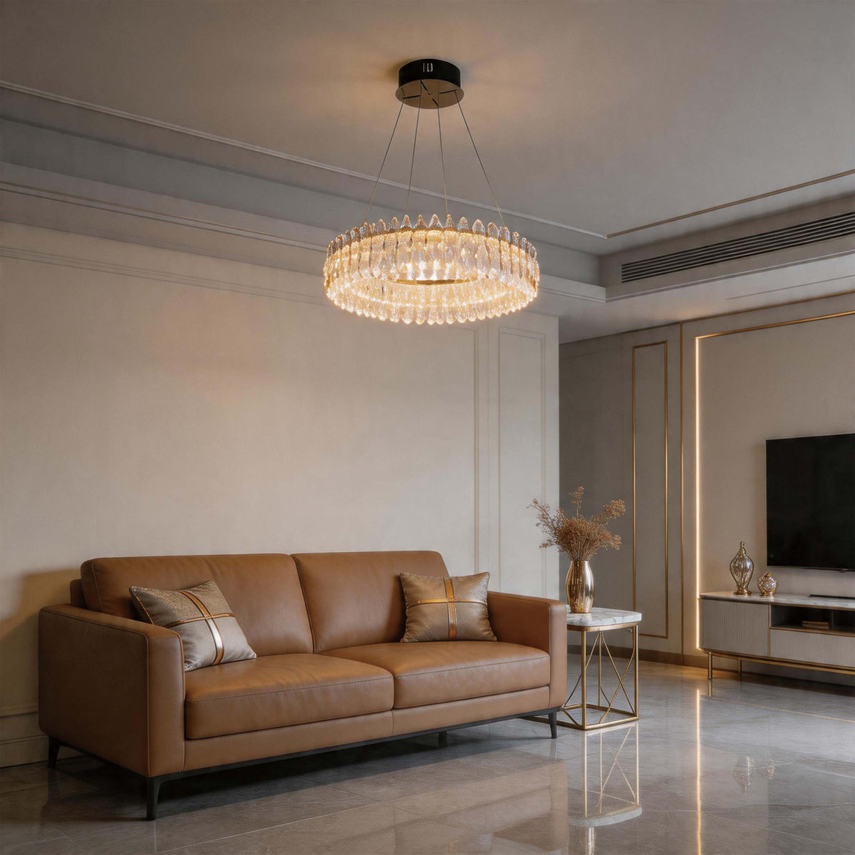 Lámpara de araña LED premium de cristal dorado regulable, control 2,4G y 3CCT