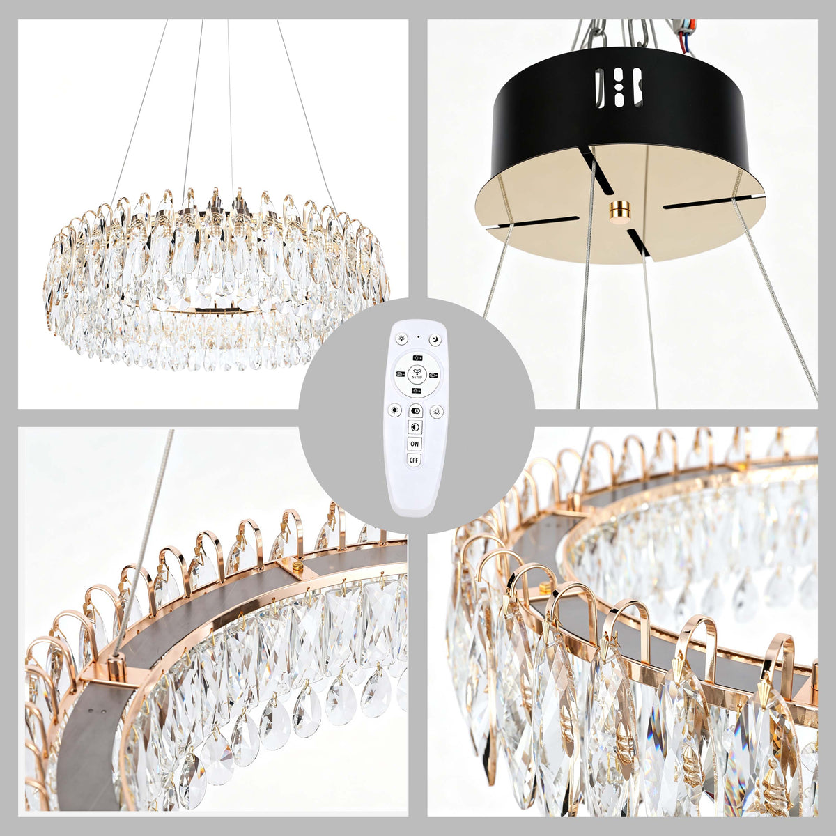 Lámpara de araña LED premium de cristal dorado regulable, control 2,4G y 3CCT