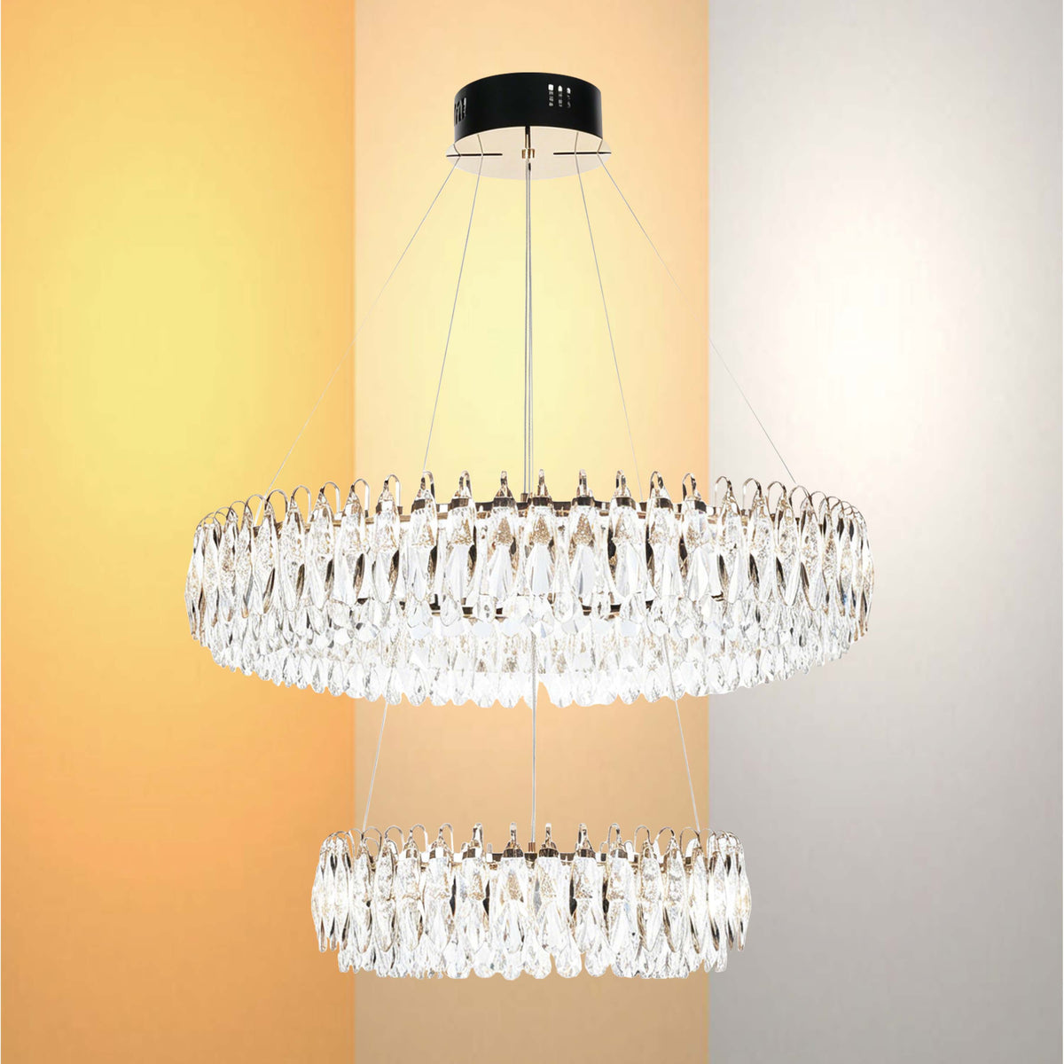 Lámpara de araña LED premium de cristal dorado regulable, control 2,4G y 3CCT