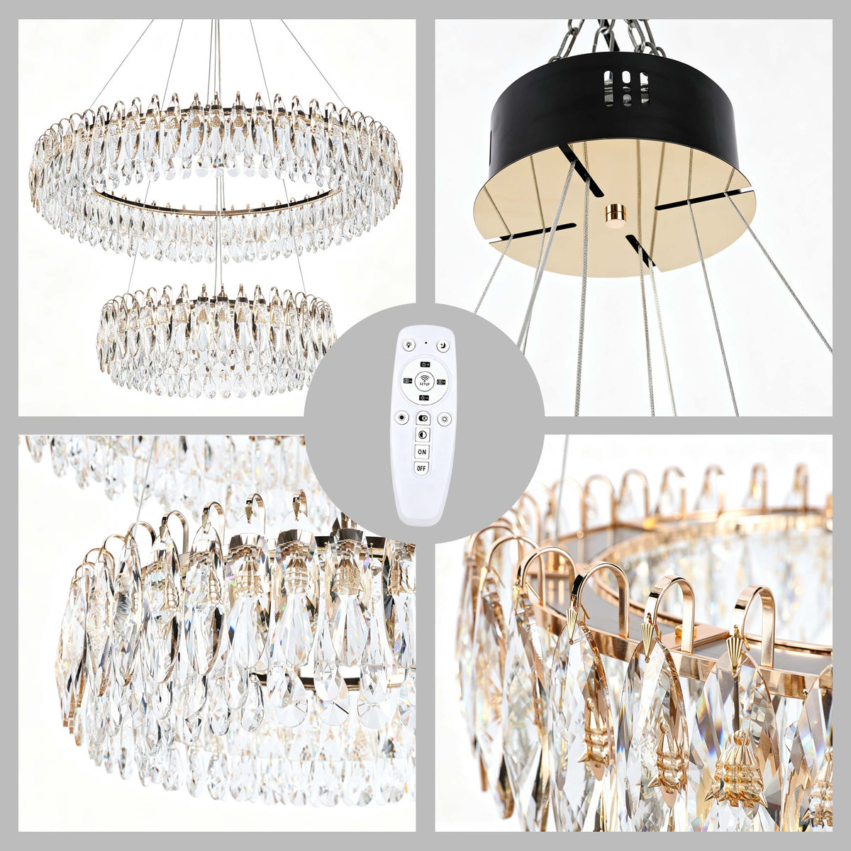 Lámpara de araña LED premium de cristal dorado regulable, control 2,4G y 3CCT