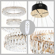 Lámpara de araña LED premium de cristal dorado regulable, control 2,4G y 3CCT